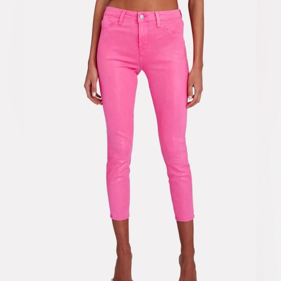 L’Agence Margot Coated Skinny Jeans Rose Pink High Rise Cropped Stretch Size 26 - Picture 16 of 16